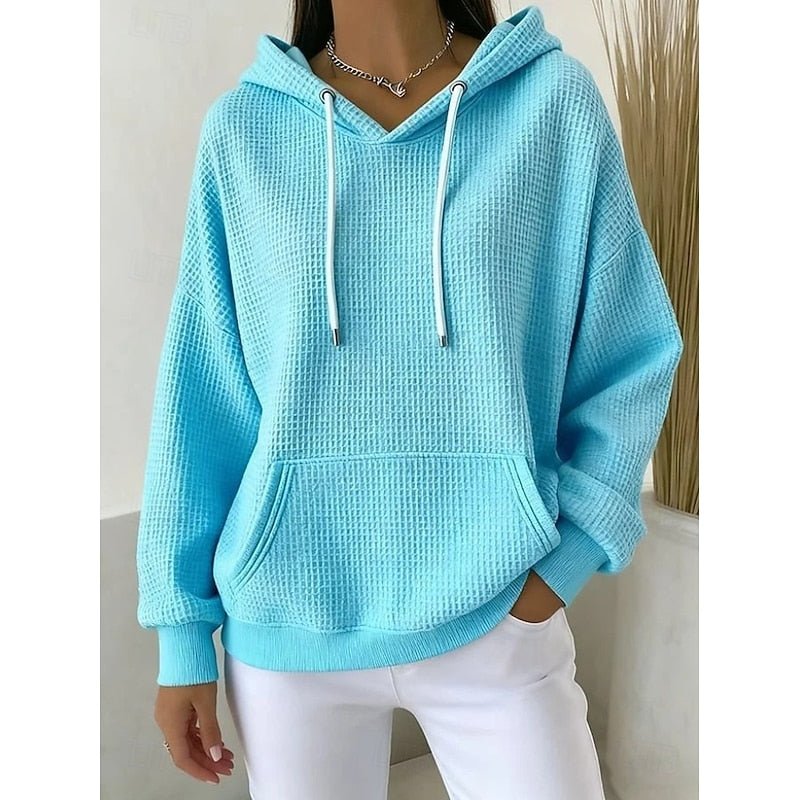 Textured Drawstring Hoodie for Women | Casual Pullover Sweatshirt - Satinni