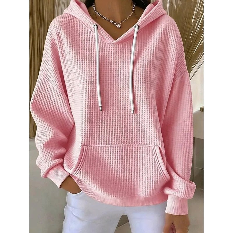Textured Drawstring Hoodie for Women | Casual Pullover Sweatshirt - Satinni