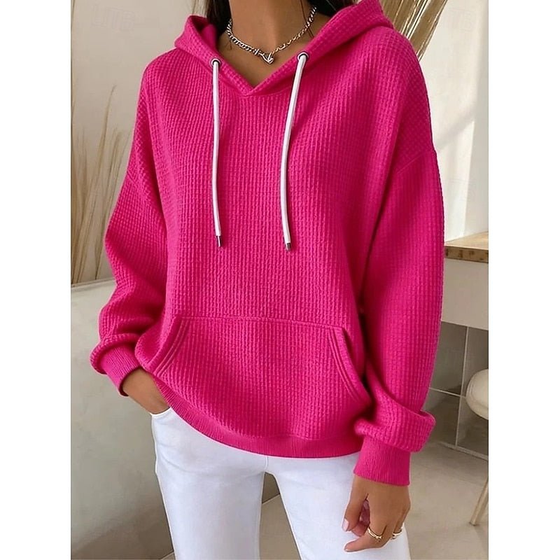 Textured Drawstring Hoodie for Women | Casual Pullover Sweatshirt - Satinni
