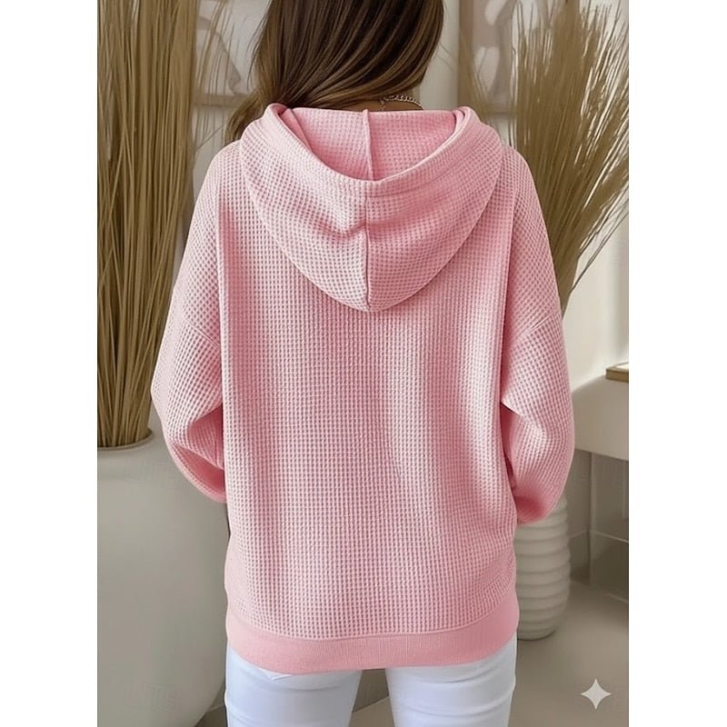 Textured Drawstring Hoodie for Women | Casual Pullover Sweatshirt - Satinni
