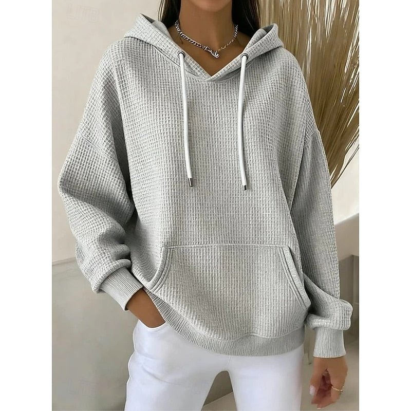 Textured Drawstring Hoodie for Women | Casual Pullover Sweatshirt - Satinni