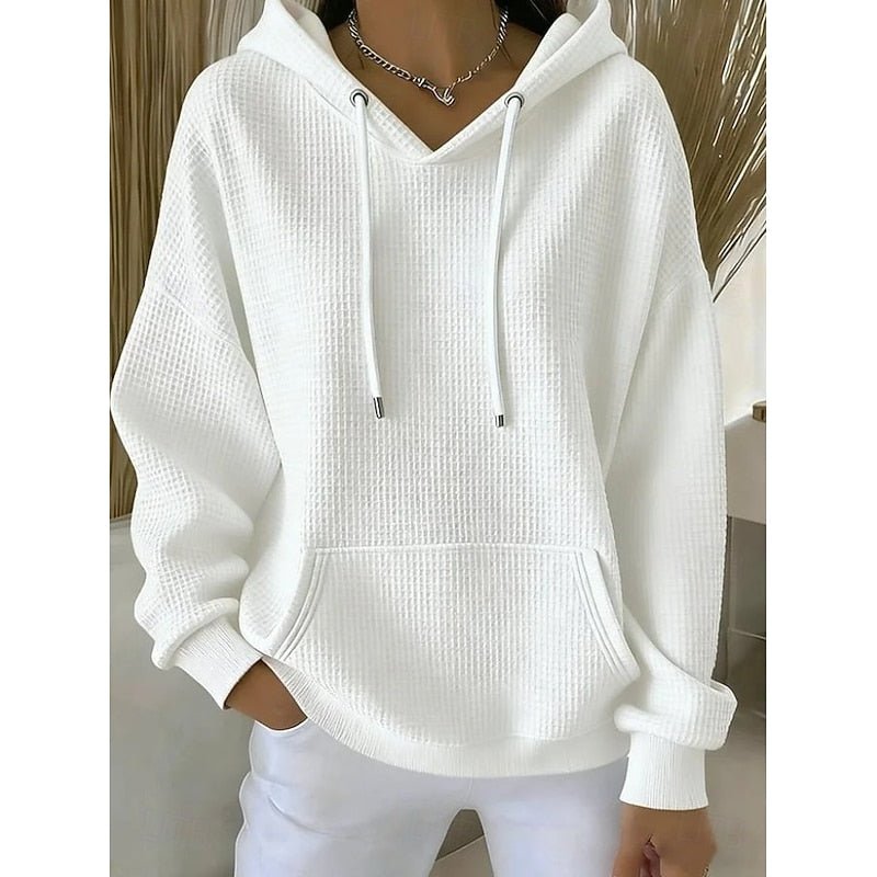 Textured Drawstring Hoodie for Women | Casual Pullover Sweatshirt - Satinni