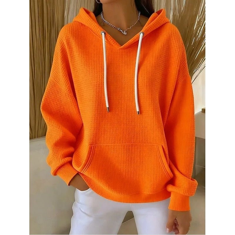 Textured Drawstring Hoodie for Women | Casual Pullover Sweatshirt - Satinni