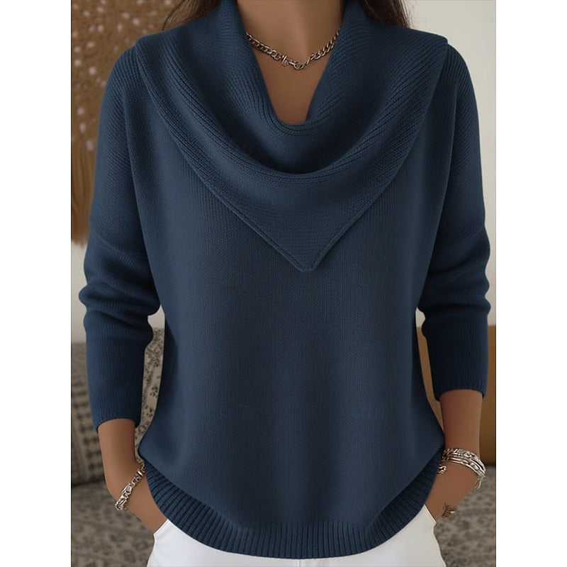 Cowl-Neck Sweater in Heathered Knit for Women - Casual Elegance