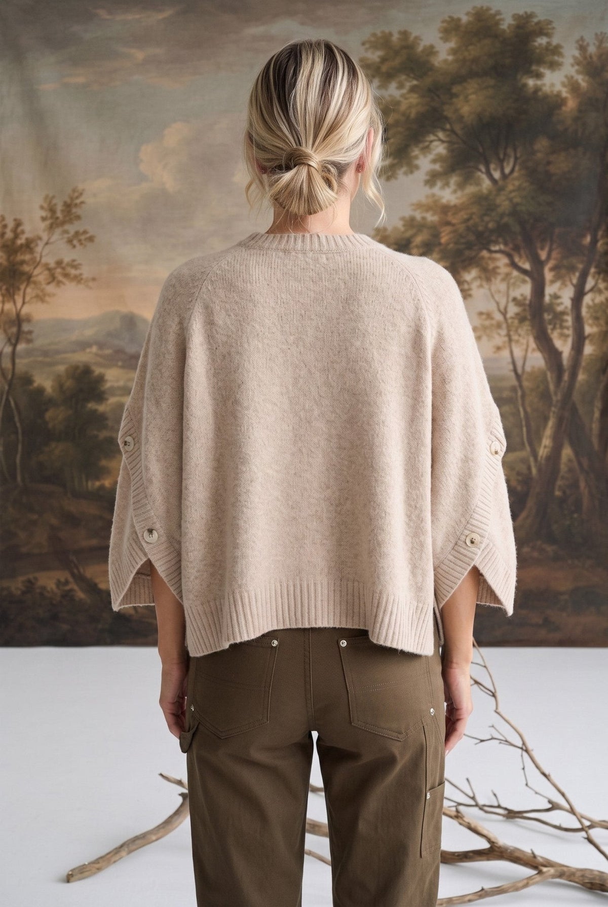 Women's Button Sleeve Top in Taupe – Elegant Casual Blouse, Long Sleeve, Everyday Wear