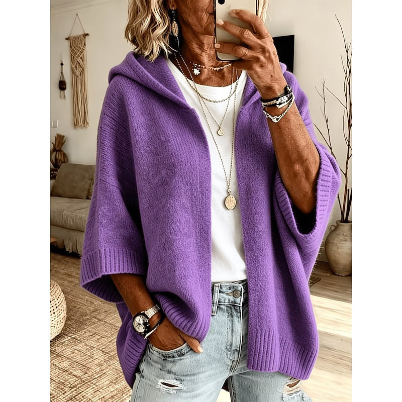 Cozy Open-Front Hooded Cardigan for Women in Soft Knit Fabric
