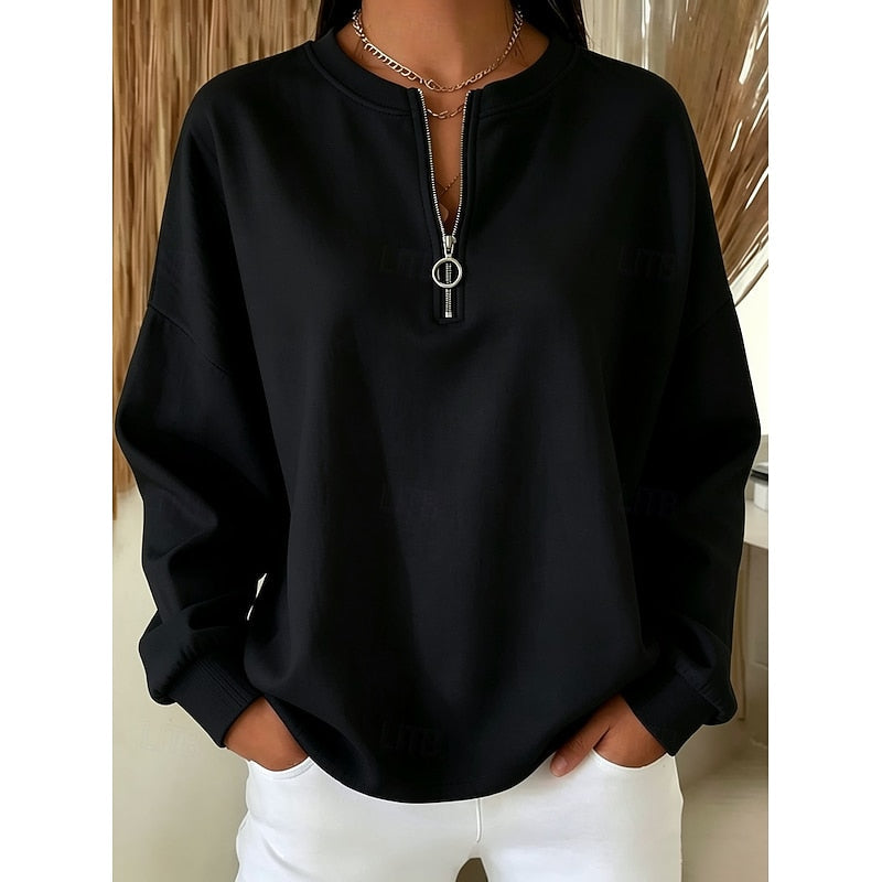 Quarter-Zip High-Neck Sweatshirt for Women | Soft Cotton Blend | Casual Wear
