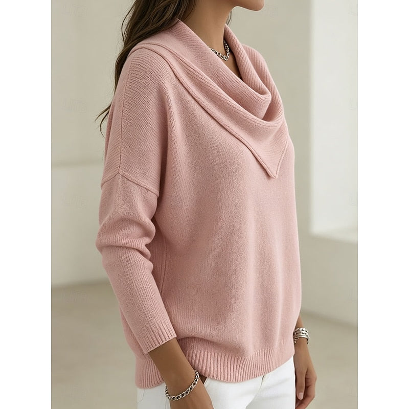 Cowl-Neck Sweater in Heathered Knit for Women - Casual Elegance