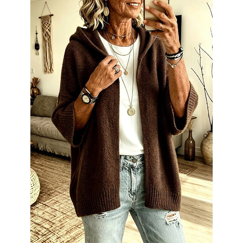 Cozy Open-Front Hooded Cardigan for Women in Soft Knit Fabric