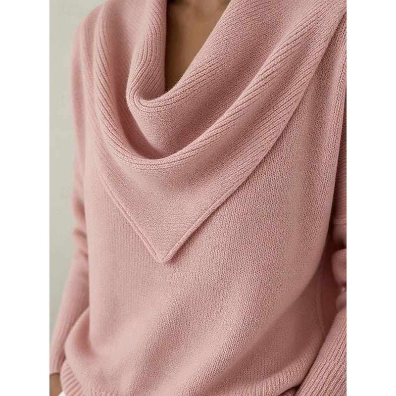 Cowl-Neck Sweater in Heathered Knit for Women - Casual Elegance