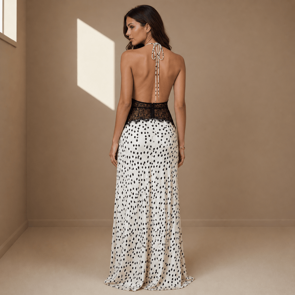 White polka dot satin dress - Satinni