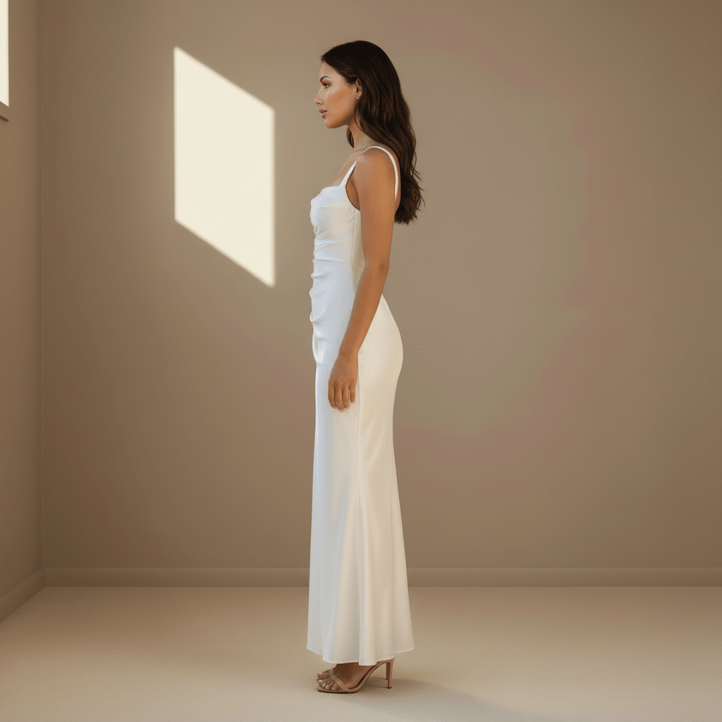 White ruched satin dress - Satinni