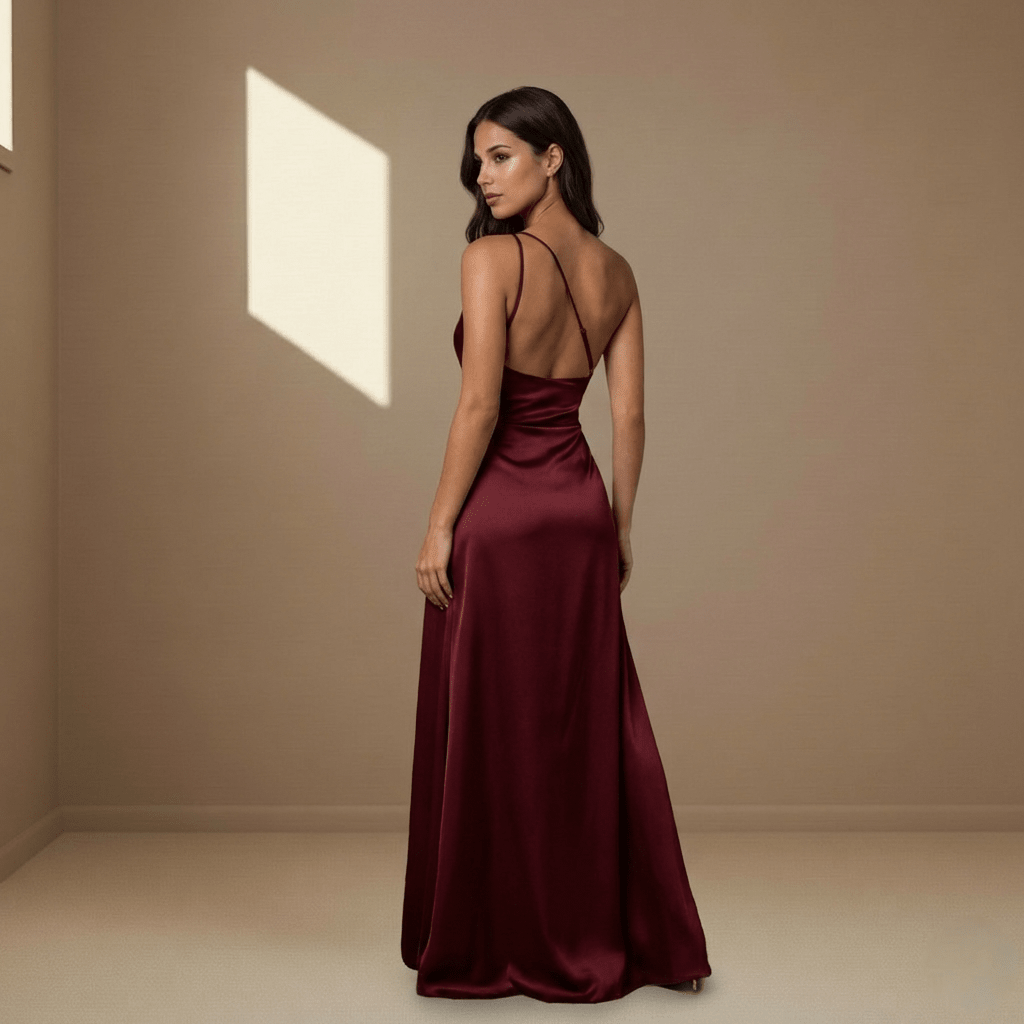 Wine red satin dress - Satinni
