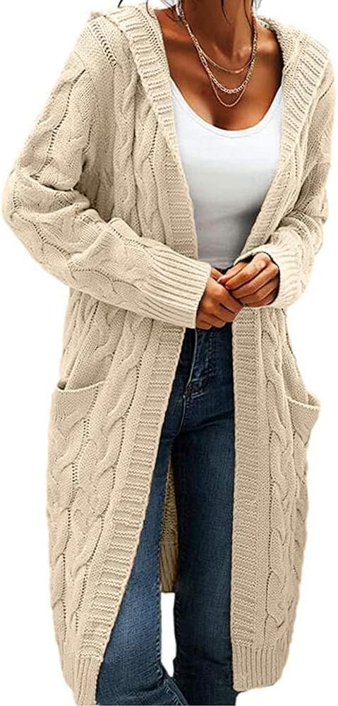 Women's Chunky Knit Hooded Cardigan, Long Sleeve – Casual, Autumn, Winter