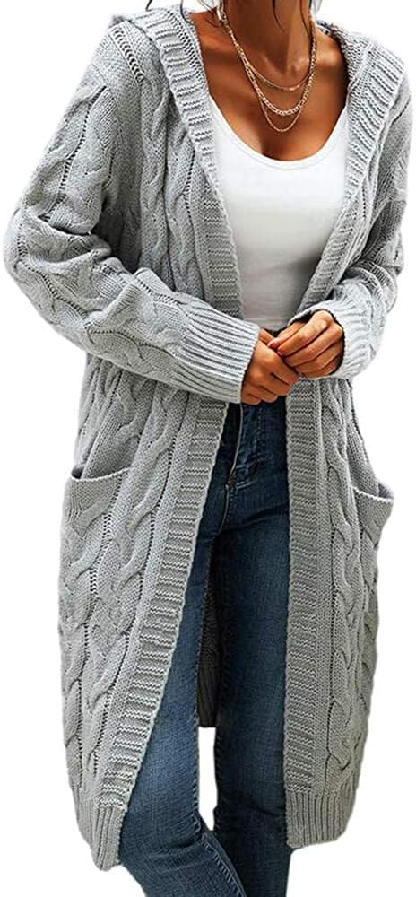 Women's Chunky Knit Hooded Cardigan, Long Sleeve – Casual, Autumn, Winter