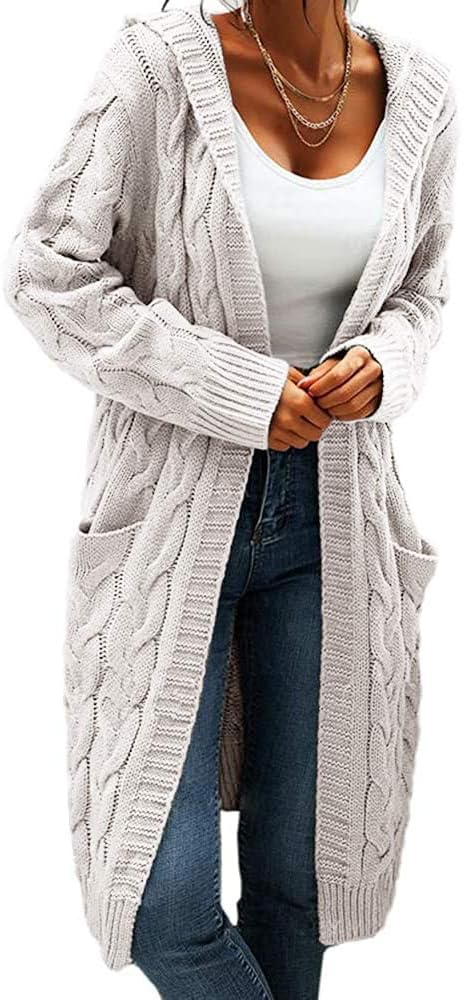 Women's Chunky Knit Hooded Cardigan, Long Sleeve – Casual, Autumn, Winter