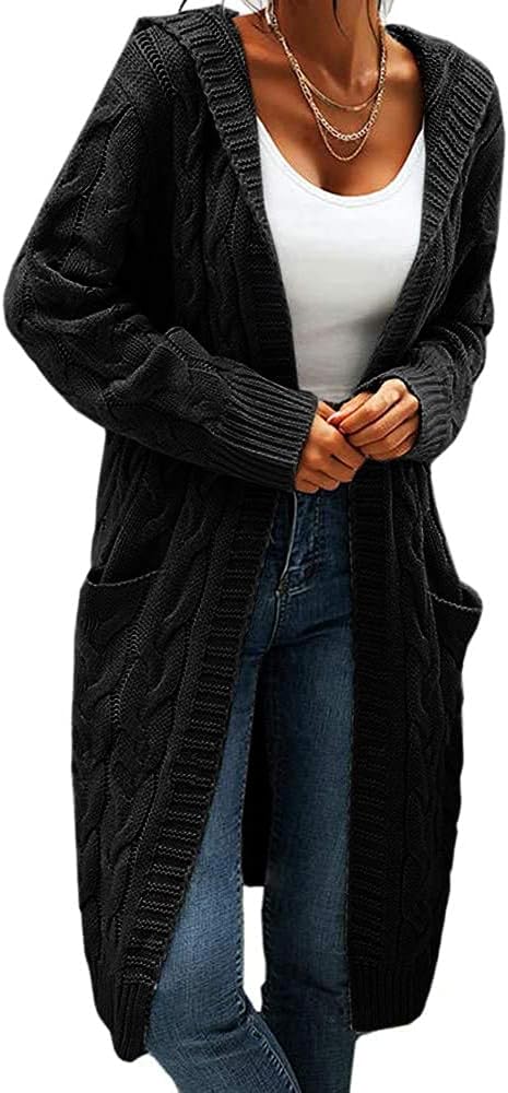 Women's Chunky Knit Hooded Cardigan, Long Sleeve – Casual, Autumn, Winter
