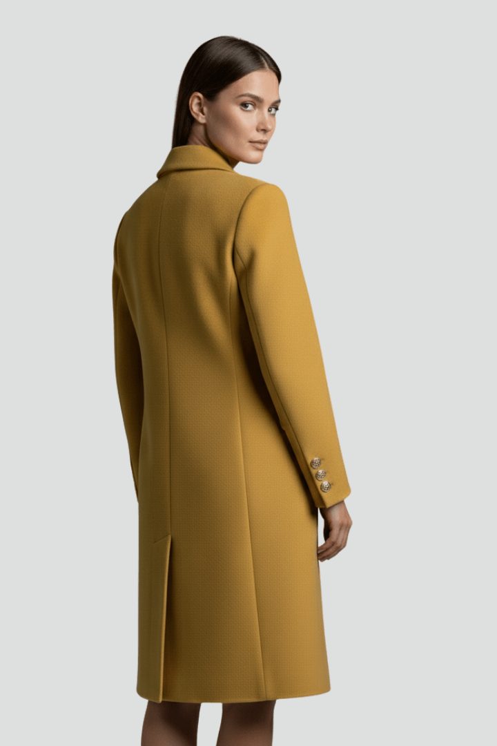 Women's Double Button Long Coat with Lapel Collar for Stylish Outerwear - Satinni