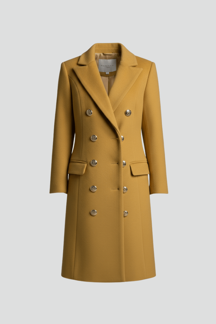 Women's Double Button Long Coat with Lapel Collar for Stylish Outerwear - Satinni