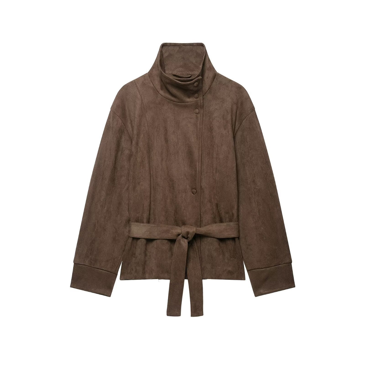 Women's Suede Jacket with Belt - European & American Style for Versatile Wear - Satinni