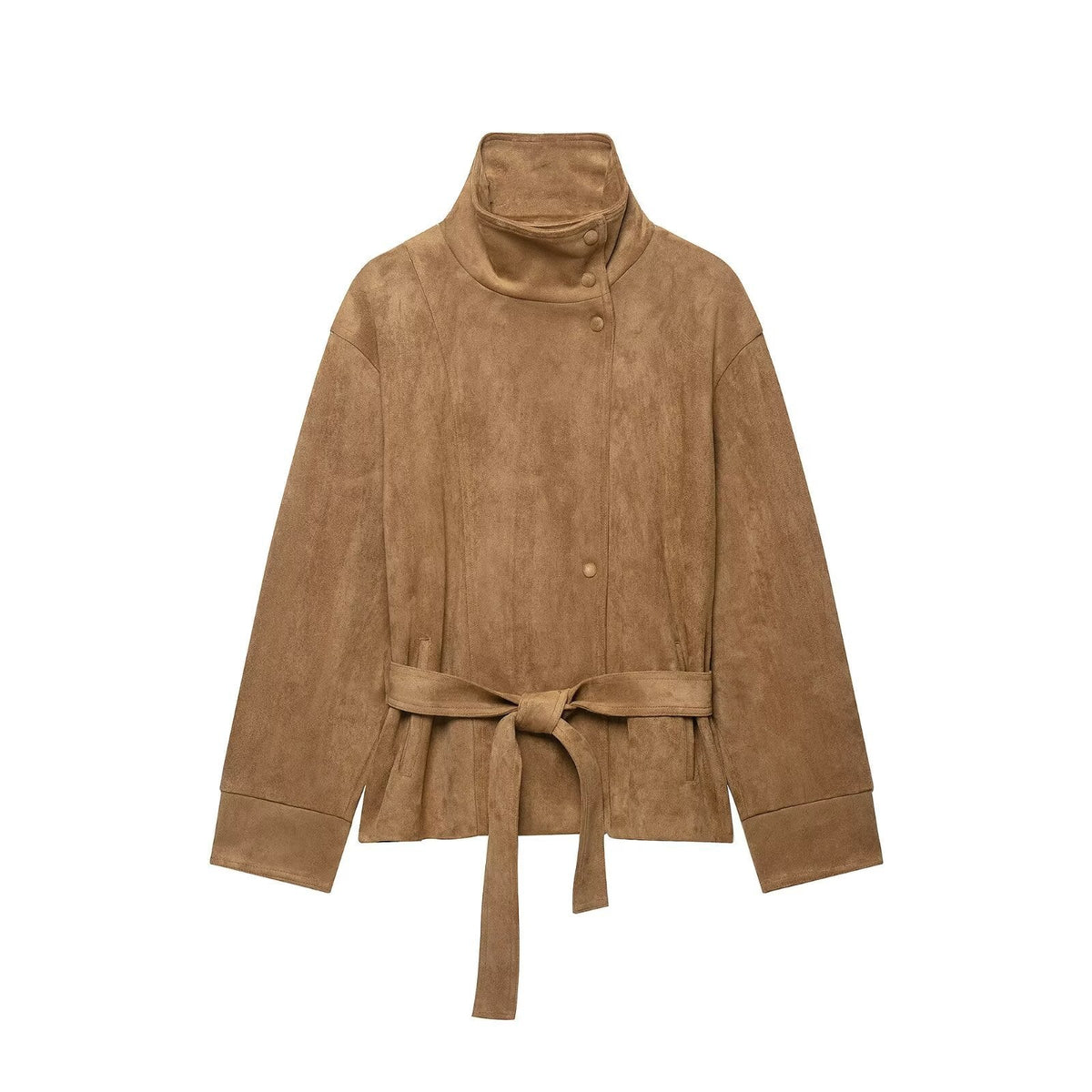 Women's Suede Jacket with Belt - European & American Style for Versatile Wear - Satinni