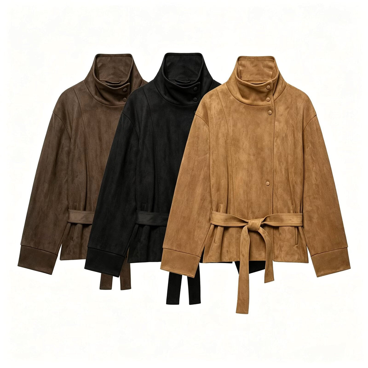 Women's Suede Jacket with Belt - European & American Style for Versatile Wear - Satinni