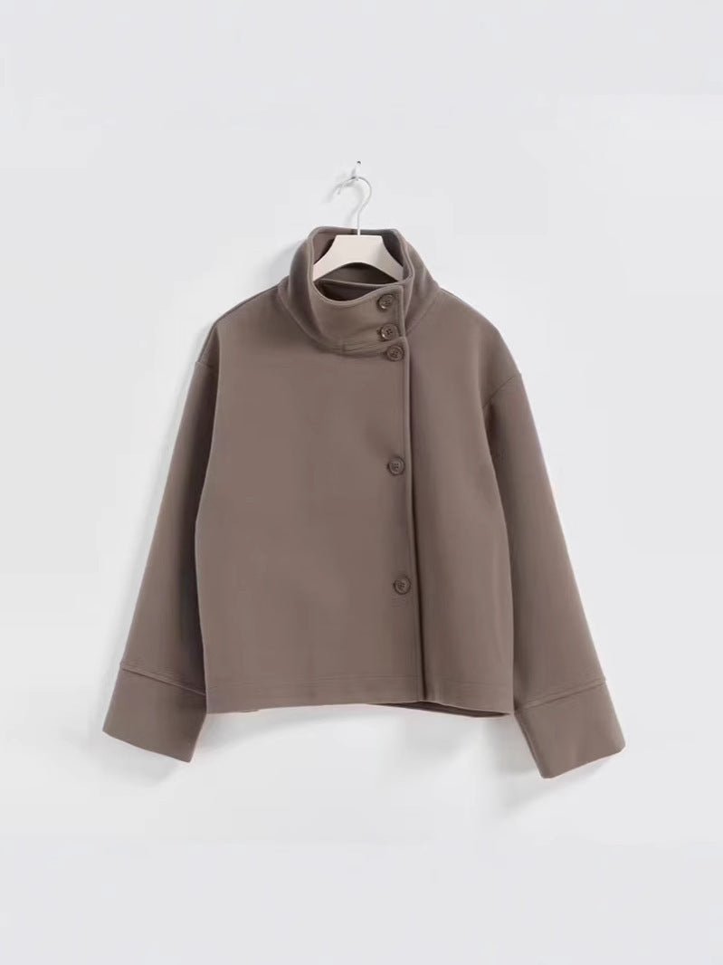 Wool Long-Sleeve Women's Jacket with Stand-Up Collar for Cold Weather Wear - Satinni