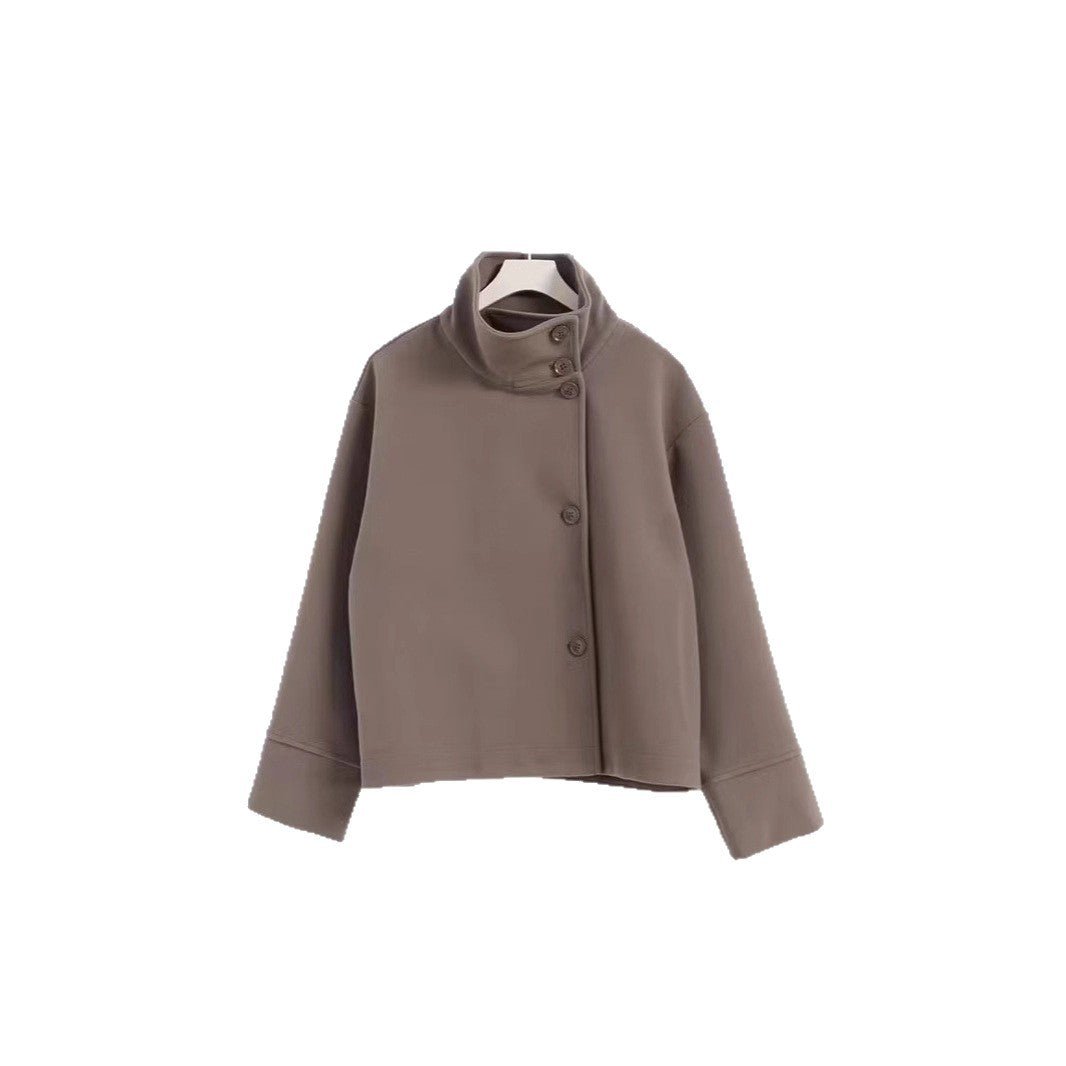 Wool Long-Sleeve Women's Jacket with Stand-Up Collar for Cold Weather Wear - Satinni