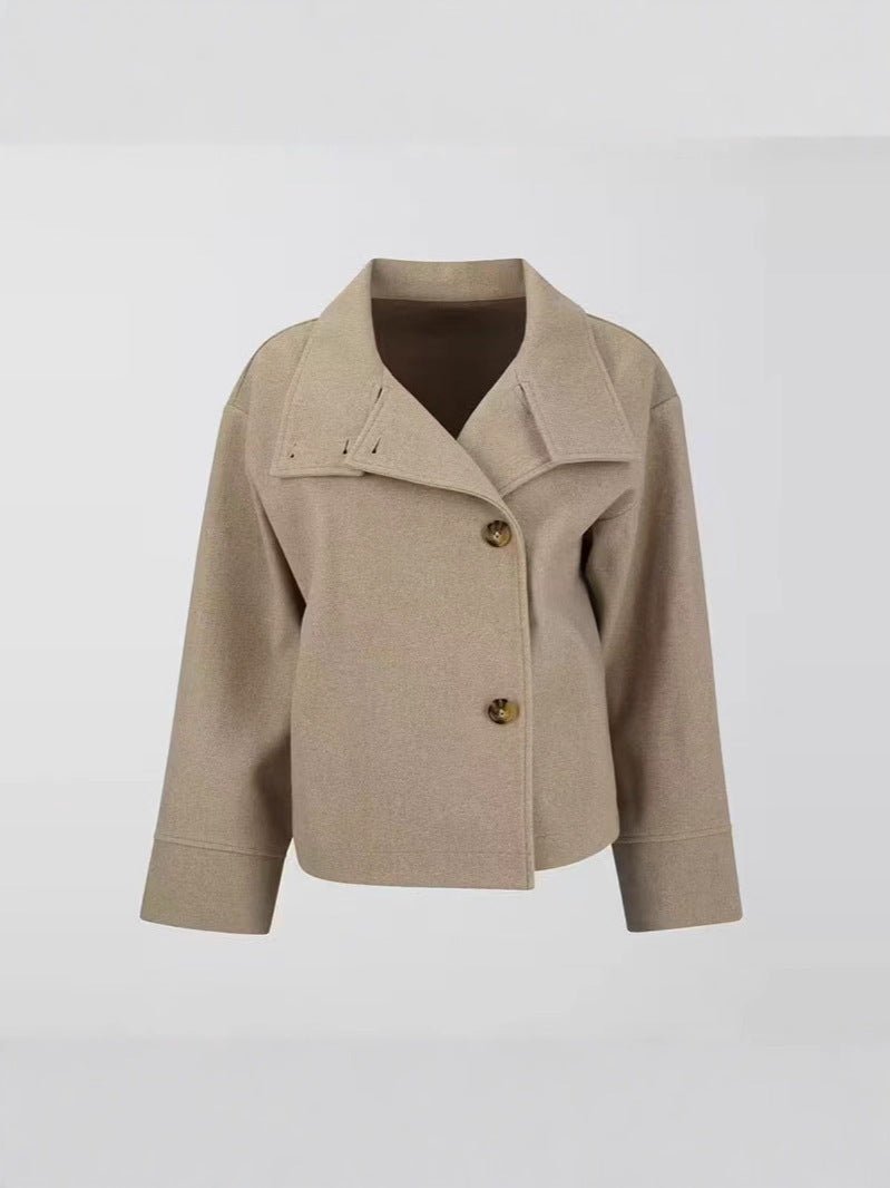 Wool Long-Sleeve Women's Jacket with Stand-Up Collar for Cold Weather Wear - Satinni