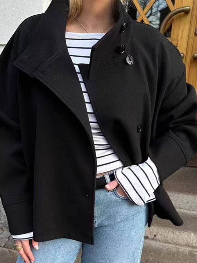 Wool Long-Sleeve Women's Jacket with Stand-Up Collar for Cold Weather Wear - Satinni