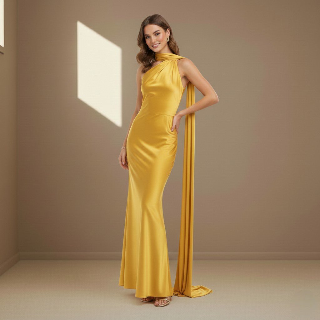 Yellow satin dress - Satinni