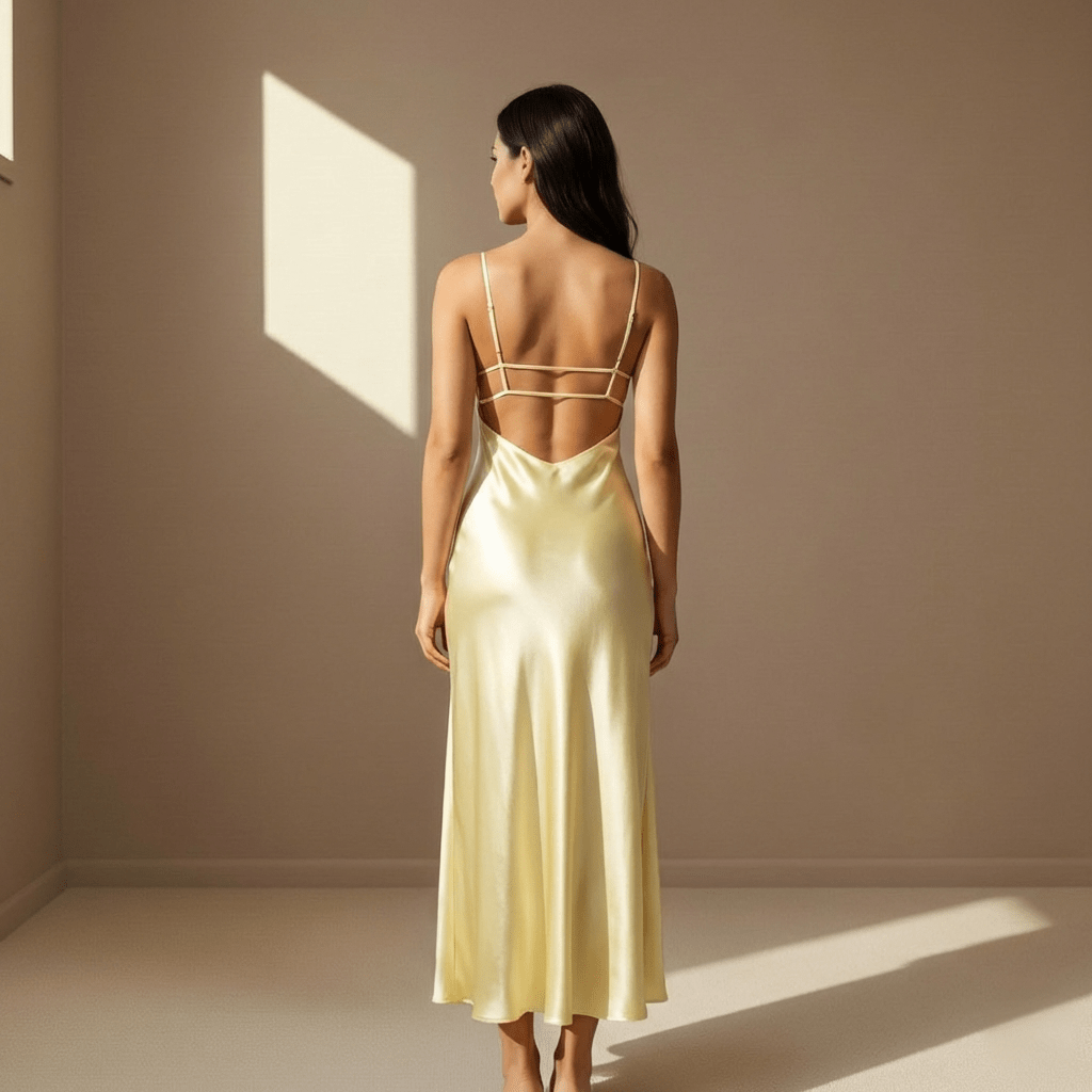 Yellow satin dress - Satinni