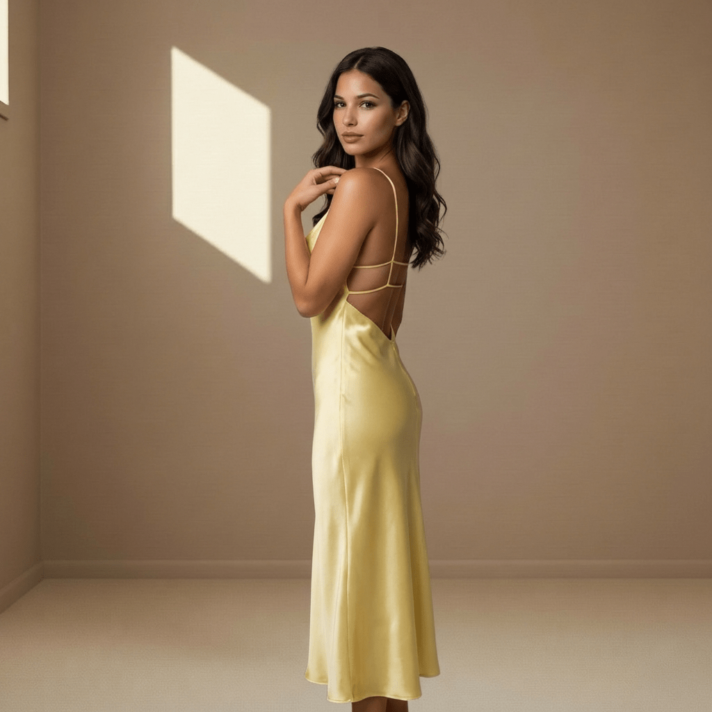Yellow satin dress - Satinni