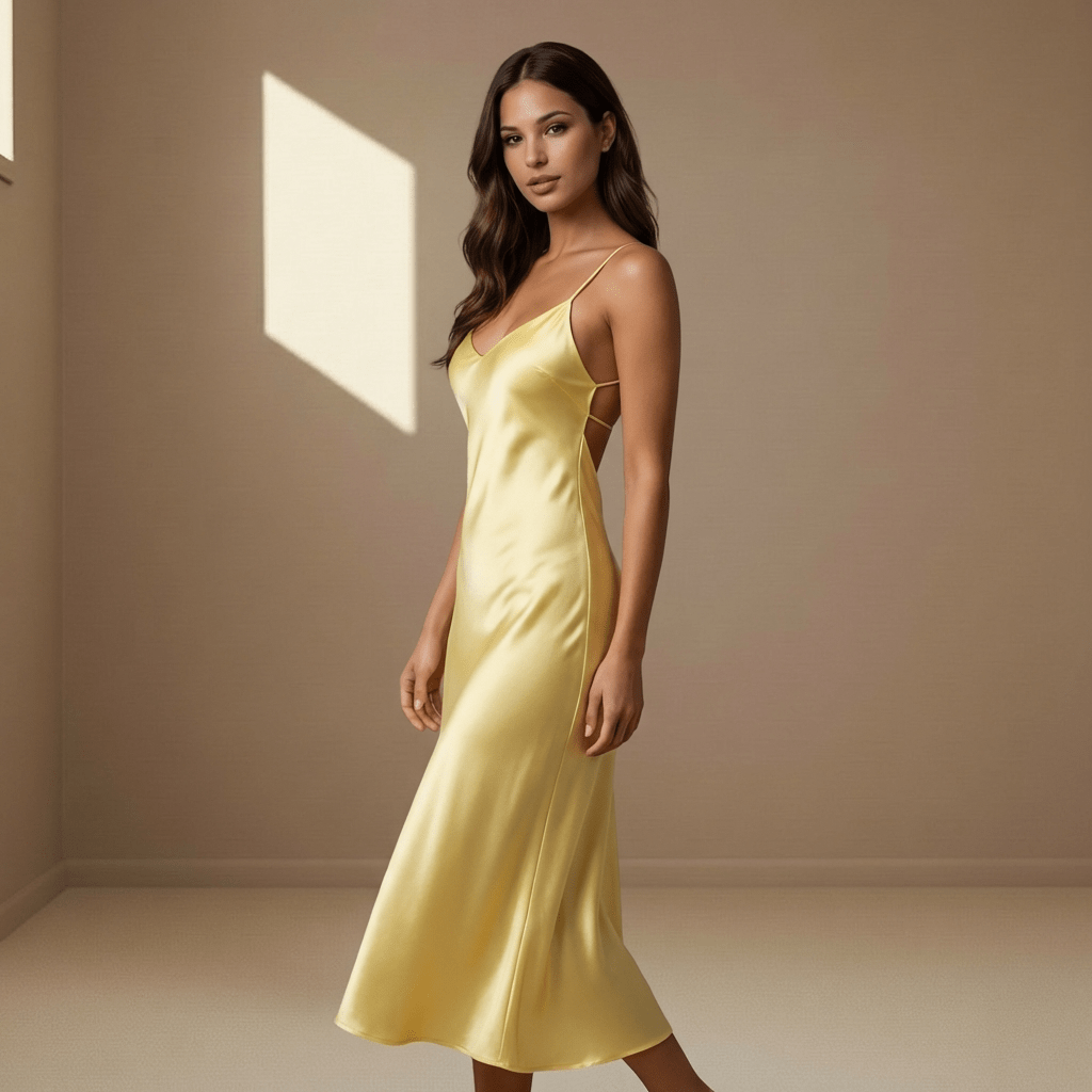 Yellow satin dress - Satinni