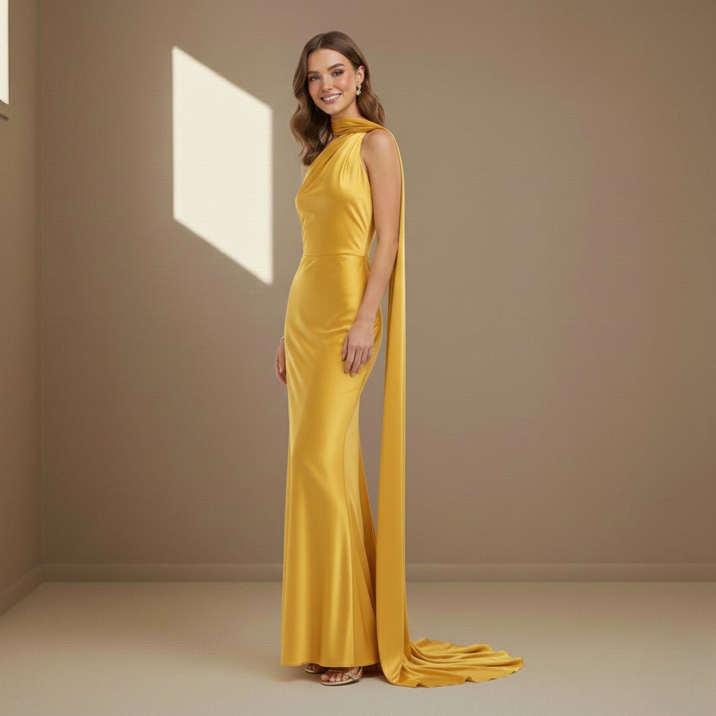 Yellow satin dress - Satinni