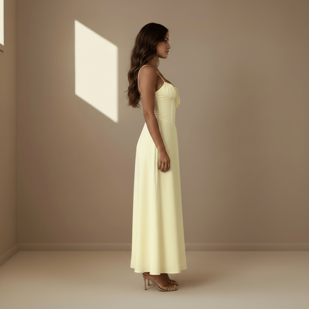 Yellow satin dress - Satinni