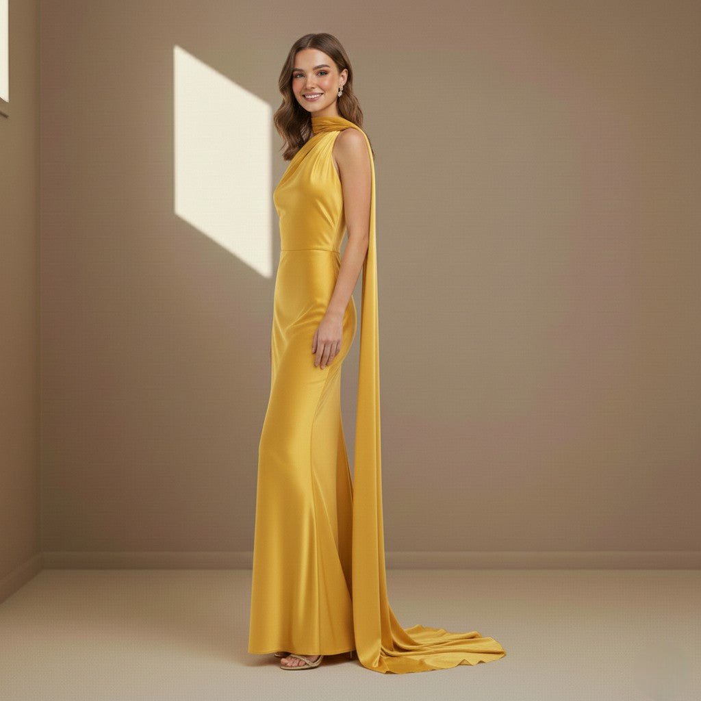 Yellow satin dress - Satinni