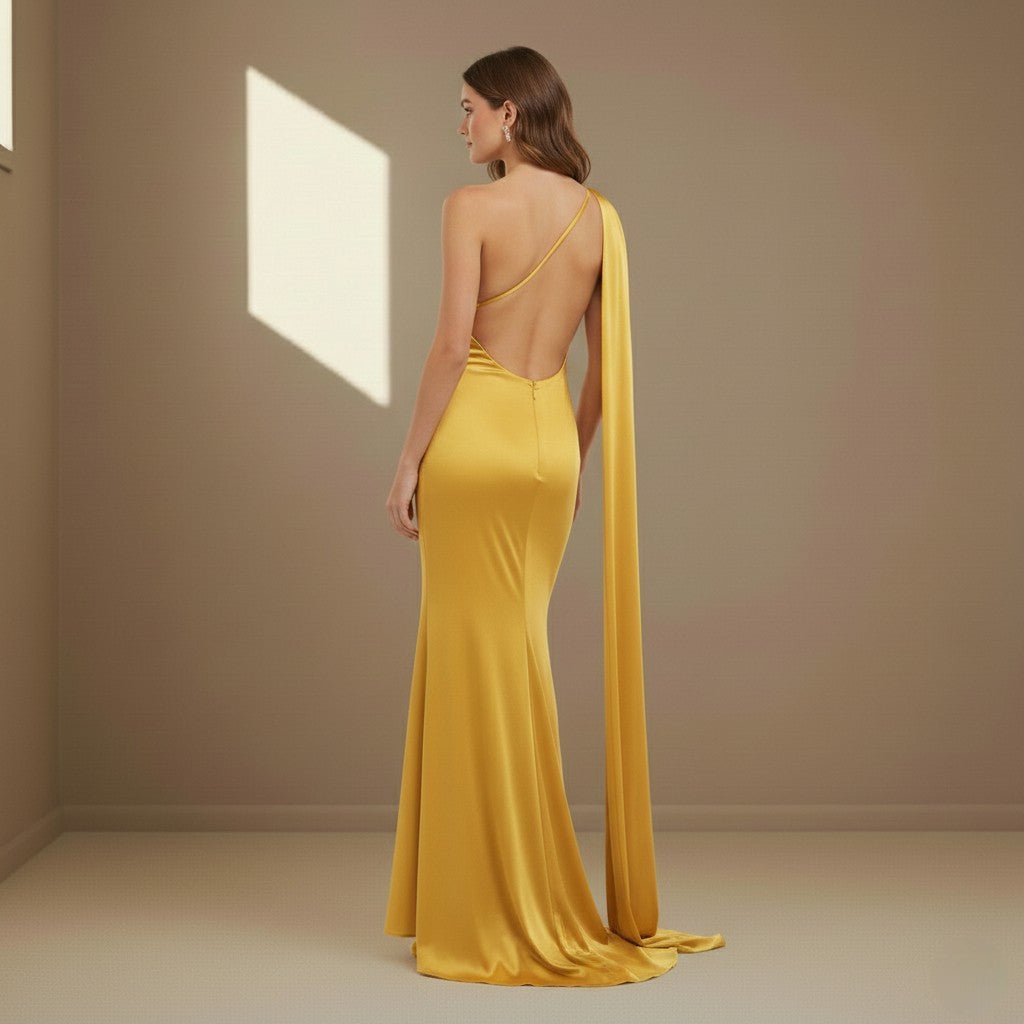 Yellow satin dress - Satinni