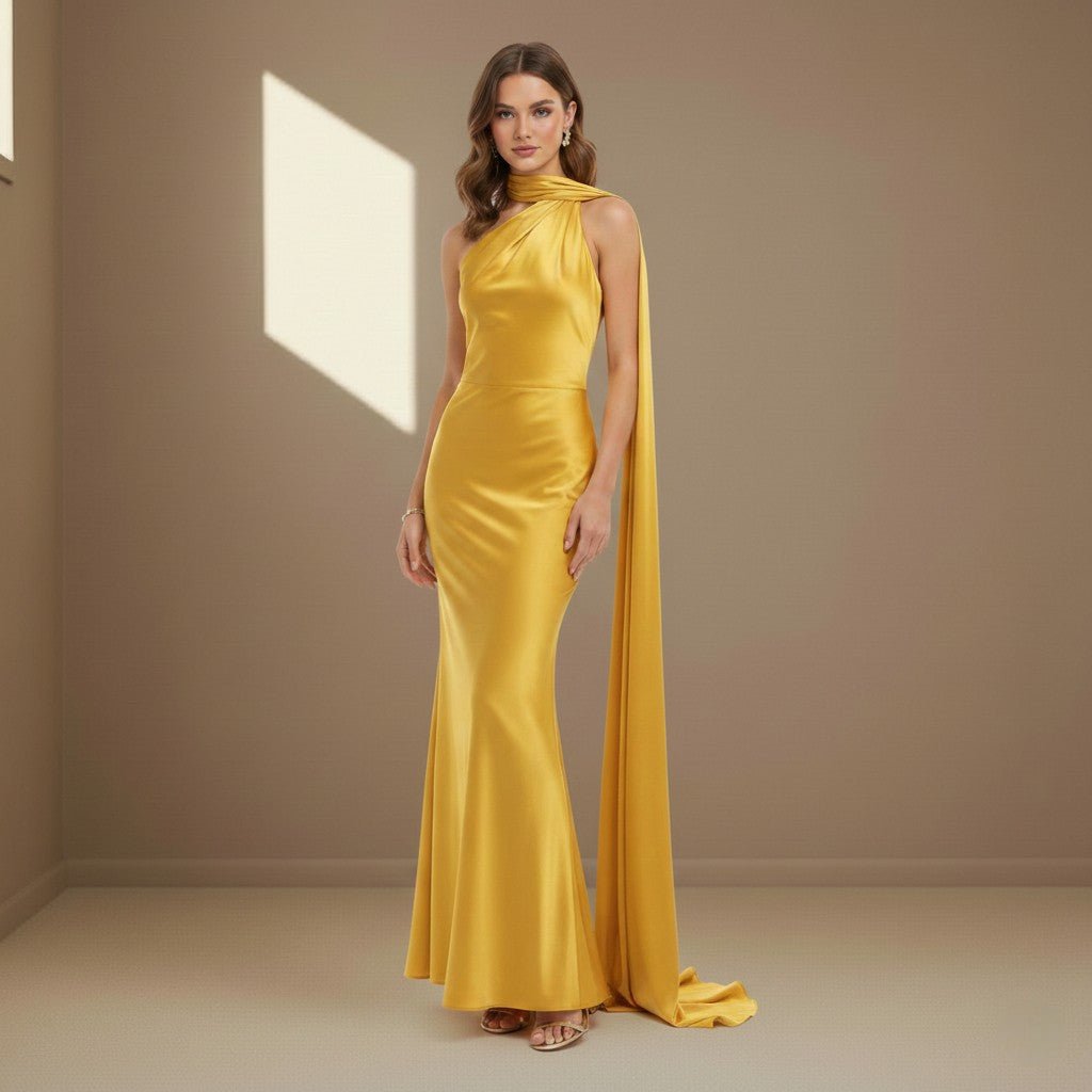 Yellow satin dress - Satinni